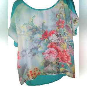 Roz & Ali Chiffom Floral Print Short Sleeve Top